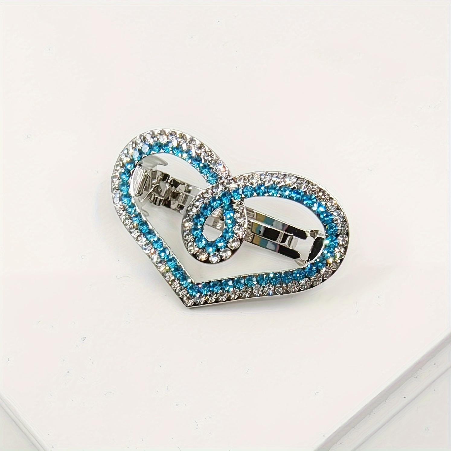 

Rhinestone Hollow Heart Hair Clip with Spring for Small Half-Up Hairstyles and Back of the Head Accessories синий