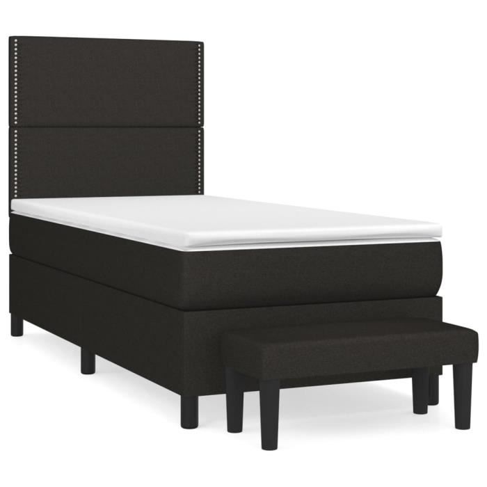 3136471 vidaXL Lit à sommier tapissier et matelas Noir 80x200 cm Tissu