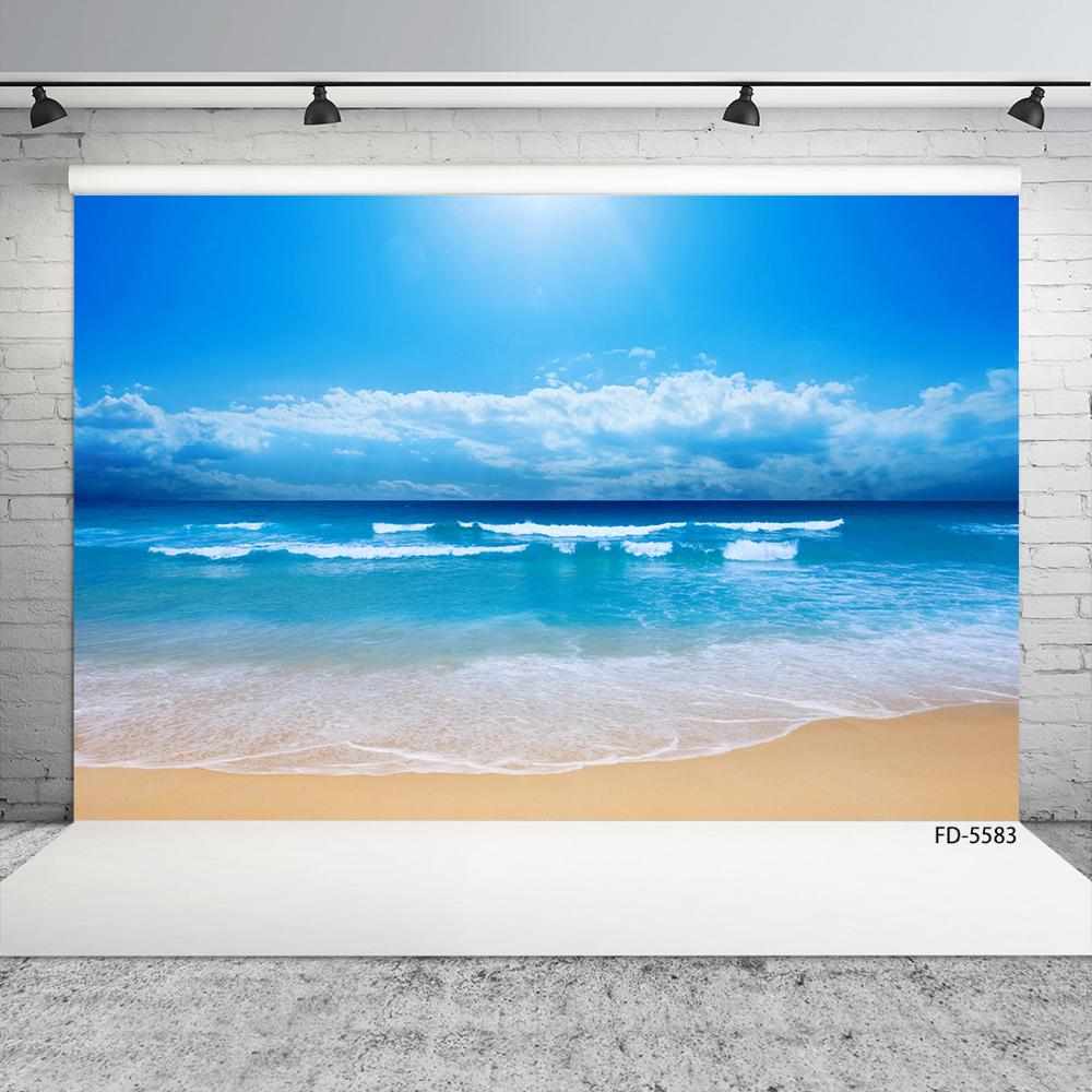 Sea Sand Beach White Clouds Photographic Backdrop Vinyl Cloth Fond Background Photo Studio for Children Baby Portrait Photobooth