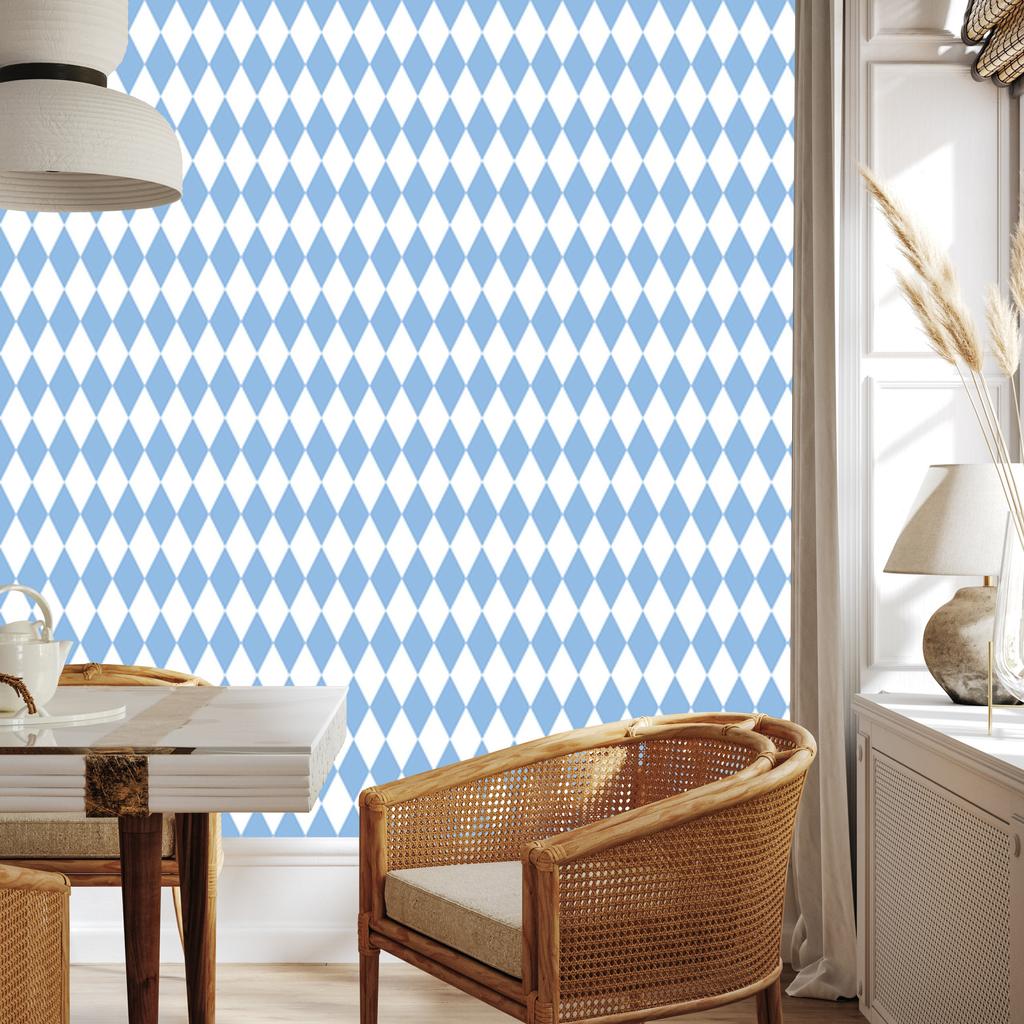 Harlequin Diamonds Wallpaper White and Azure for Living Room and Bedroom 50x1000