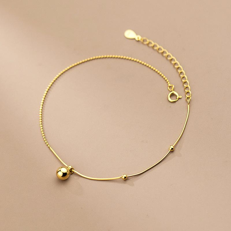 Bijoux 925 Sterling Silver Snake Chain Glossy Ball Beads Anklet