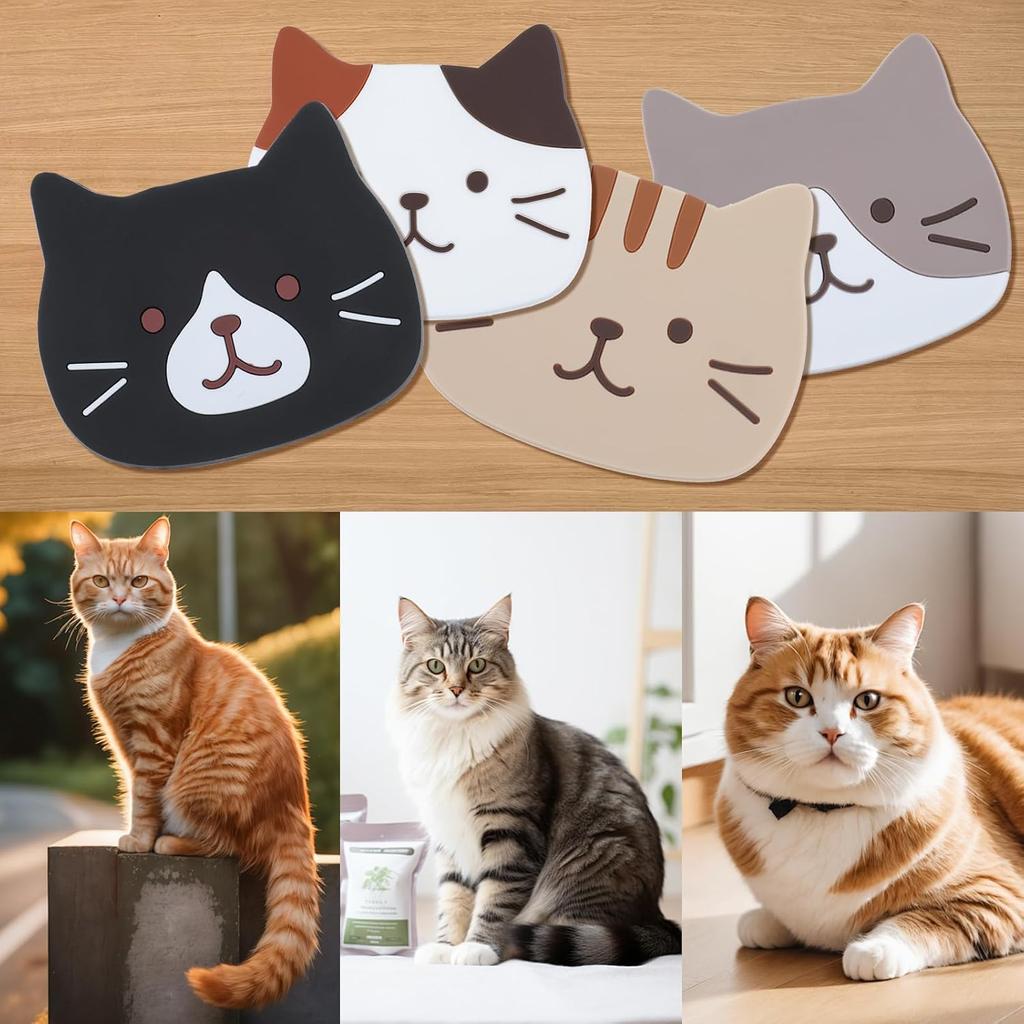 4Pcs Funny Cat Coasters for Drinks, Cute Cat Cup Holder, Silicone Small Coasters for Coffee Table Dinning Room Decorations Non Slip Hot Pads for
