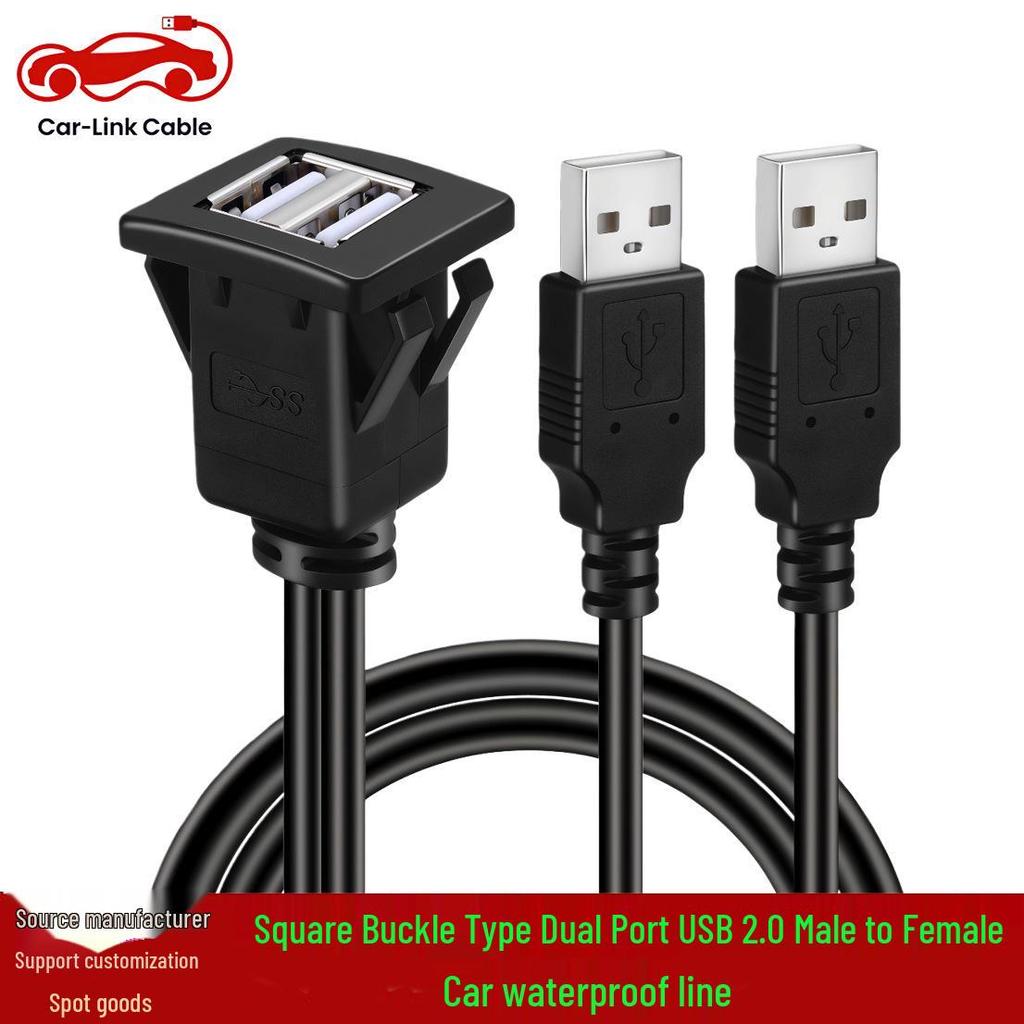 Waterproof Dual-Port USB3.0/2.0 Square Buckle for Car/Yacht/Motorcycle Dashboard