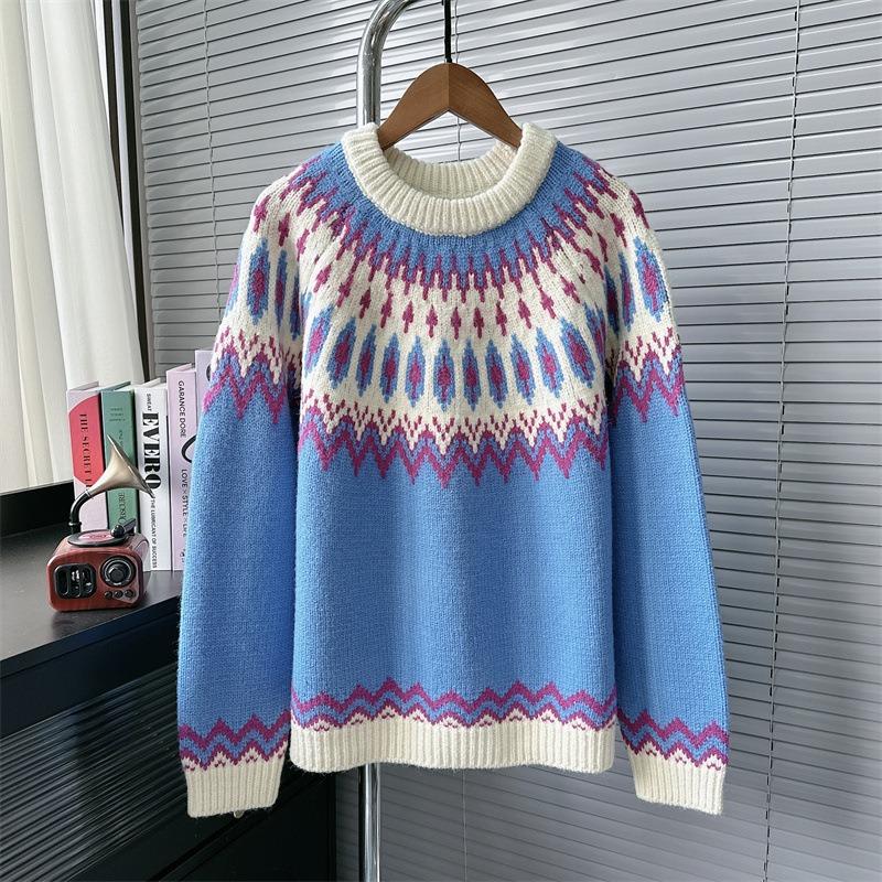 Autumn and winter retro lazy style Fair Island jacquard design sense versatile and thin long-sleeved knitted sweater women