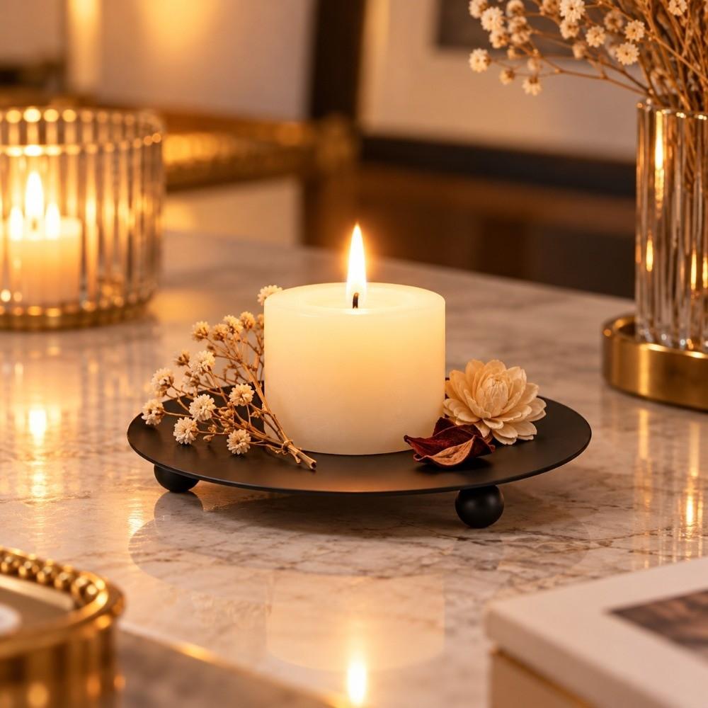 3pcs Iron Material Iron Plate Candle Holder Tabletop Design Decorative Candle Plate Candles