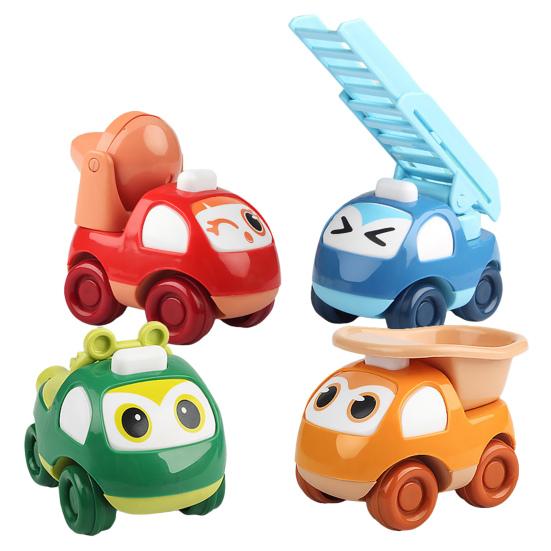 4Pcs/Set Toddlers Pull-Back Car Toys Baby Push And Go Toy Cars Friction Powered Mini Dump Truck Lift Truck Mixer Trailer Construction Vehicle Toys
