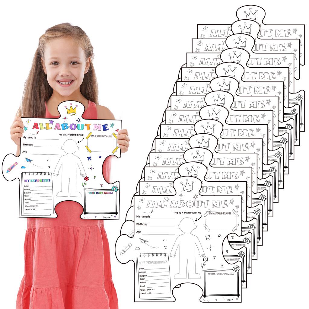 50 Pcs All About Me Poster Star Students Poster First Day Of School Fill In Craft Display Poster For Kids Students Teacher Class