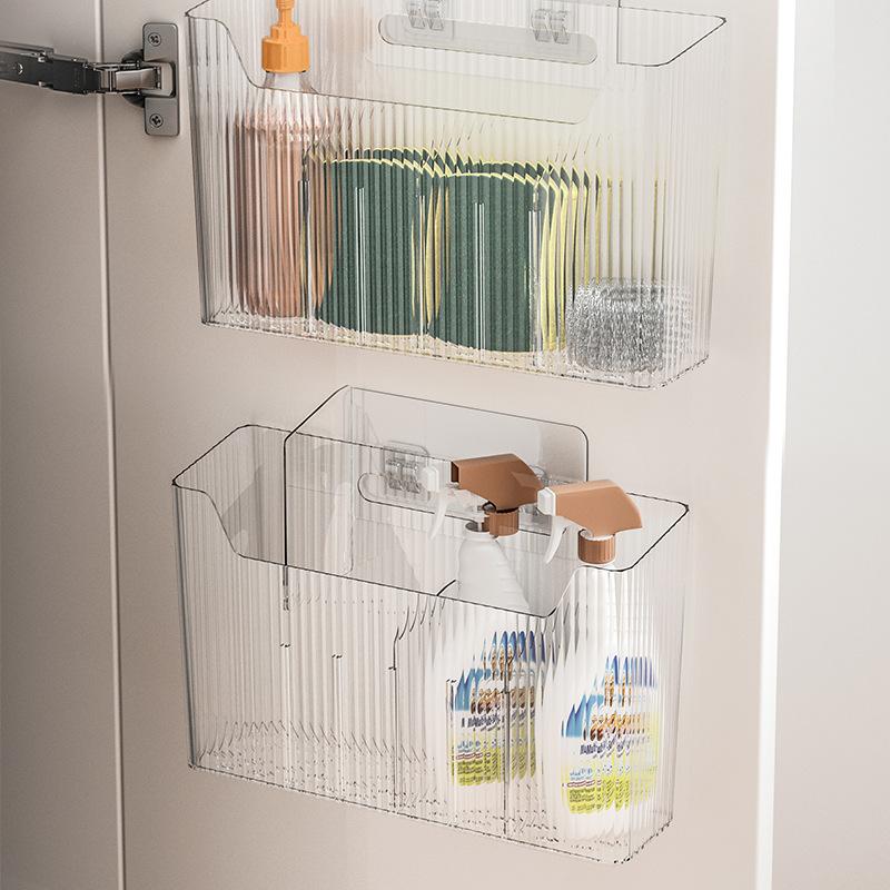 Kitchen Cabinet Door Storage Box Wall-mounted Punch-free Cabinet Plastic Wrap Hanger Bathroom Toilet Storage Rack