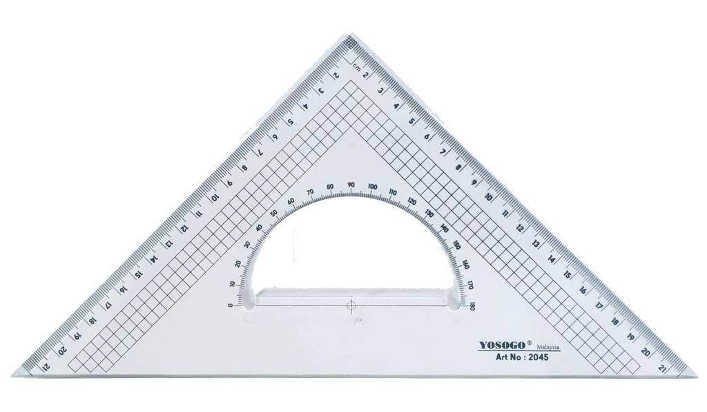 Large 30cm Acrylic Triangle Ruler with Grid, Clear, Set of 2