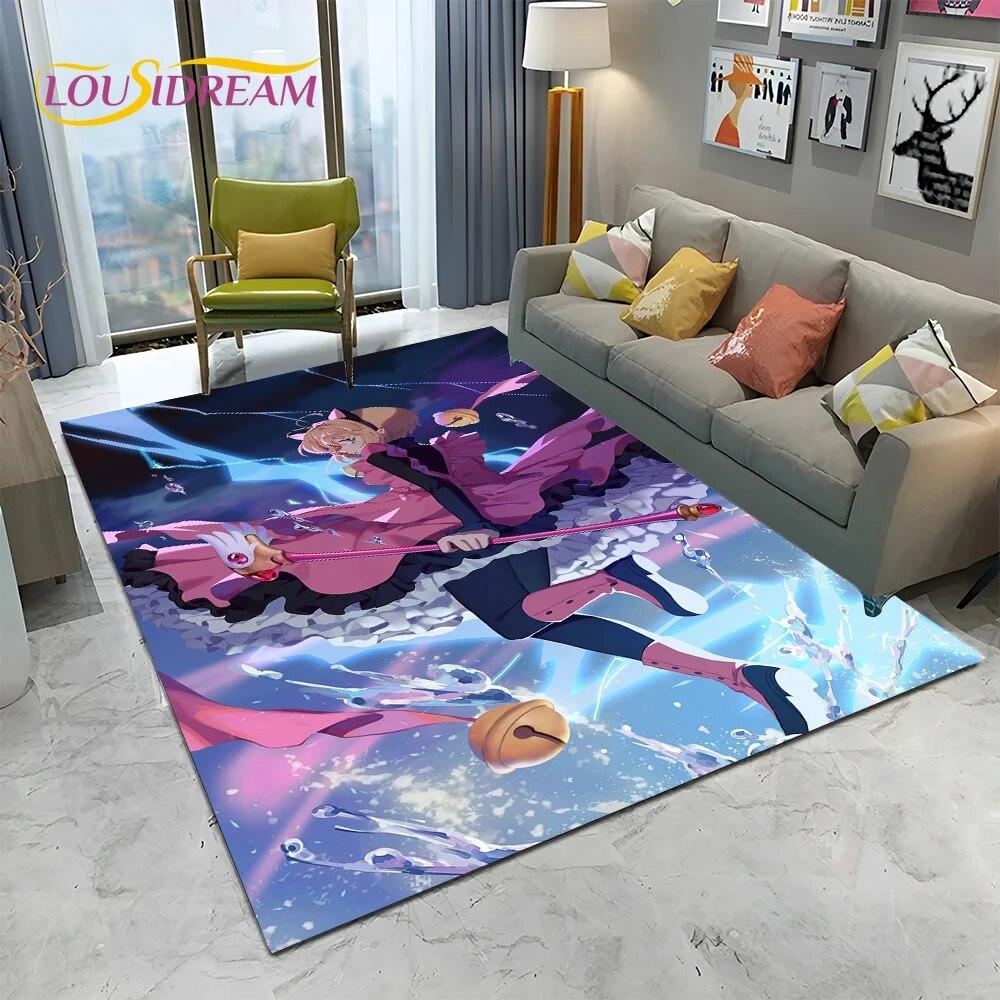 Carino Tappeto Tappetino 3D Captor Anime Cartone Animato Sakura per Casa Soggiorno Camera da Letto Divano Decorazione, Tappeto Area Bambini Antiscivolo Tappetino Pavimento