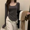 Damen Rundhals Langarm Slim Fit Oberteil Lässige Einfarbige Crop T-Shirts