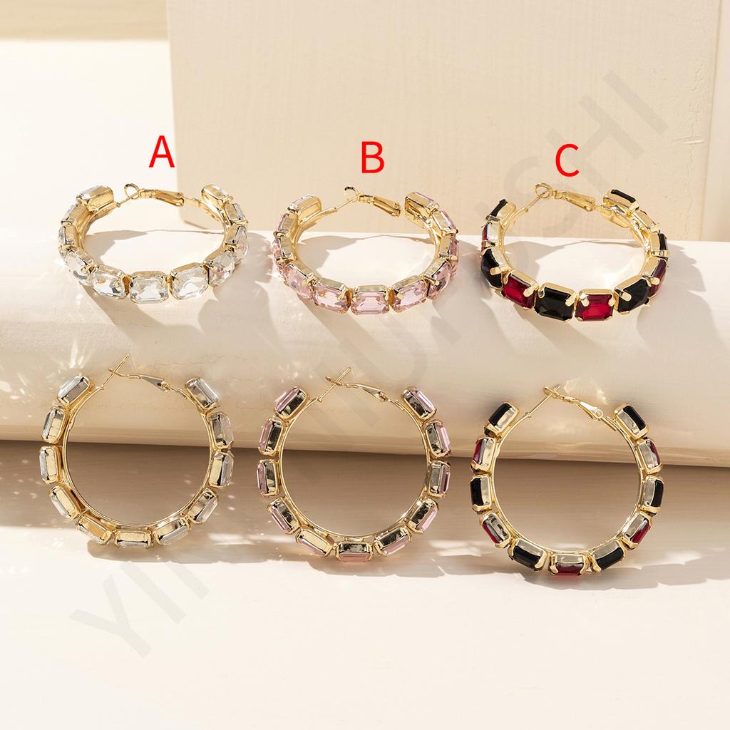 European and American baroque circle full diamond earrings personalized sweet and cool babes row diamond ear buckles trendy earrings