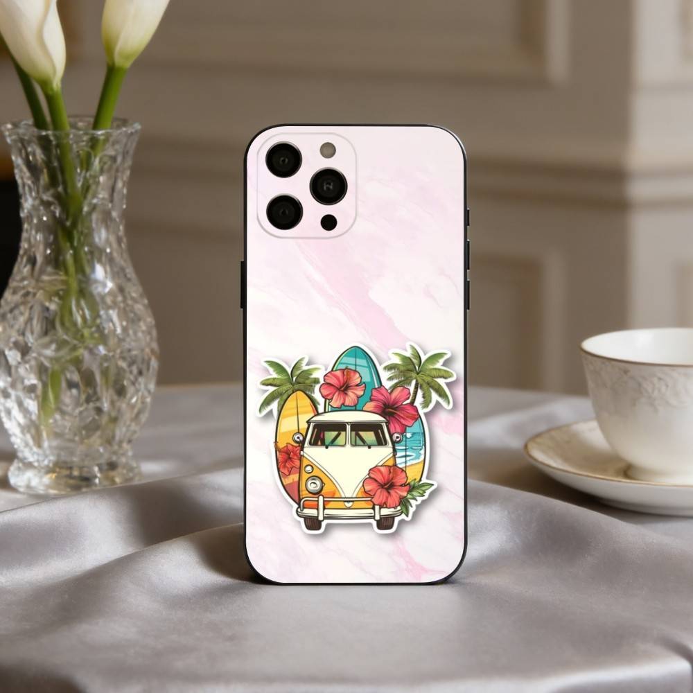 C-Combi Van Surf Art  Phone Case For iPhone 17,16,15,14,13,12,11 Plus,Pro Max,XS,Soft Silicone Black Cover