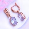 LSOOYH Clip Earrings Fashion Rose Gold Color Cubic Zirconia Earring For Women Geometry Hollow Drop Hoop Earrings Jewelry