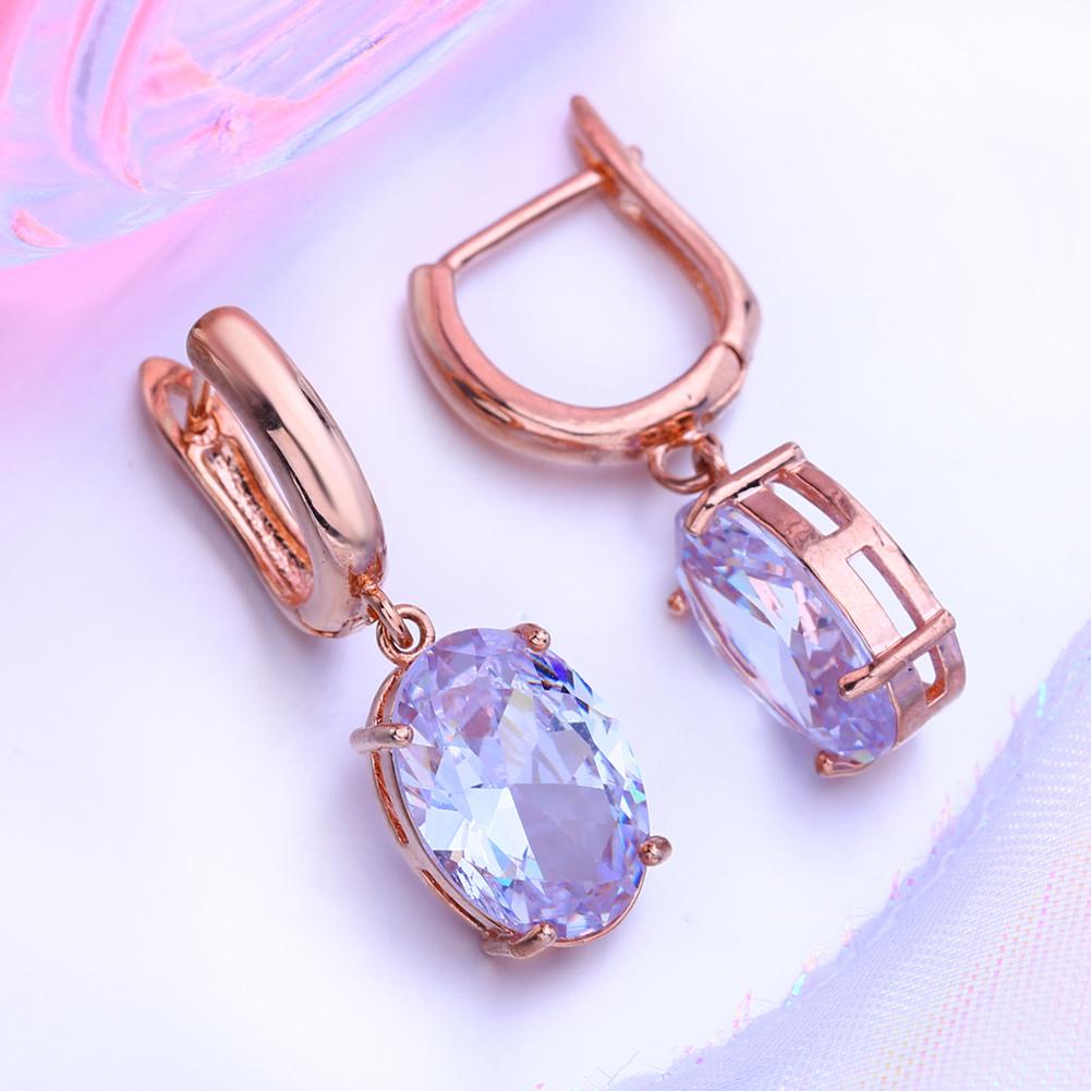 LSOOYH Clip Earrings Fashion Rose Gold Color Cubic Zirconia Earring For Women Geometry Hollow Drop Hoop Earrings Jewelry
