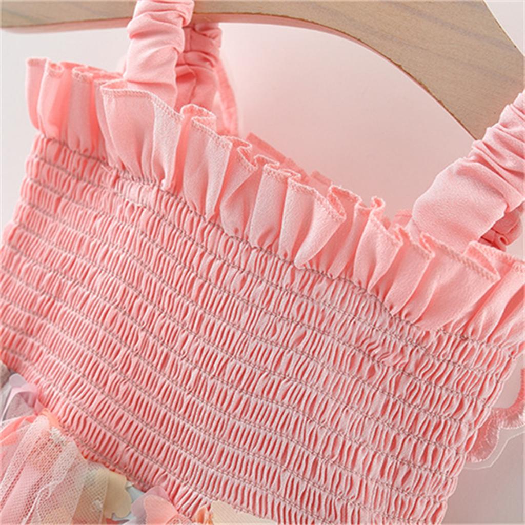 Summer Girls' Princess Party Birthday Dress Back Bow Wings Fairy Strap Embroidered Butterfly Mesh Dress