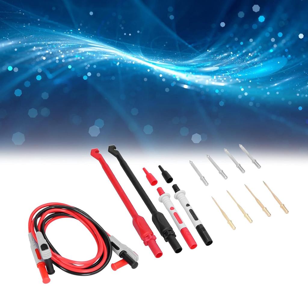 P1033B Banana Plug Test Leads Kit, Replaceable Needle & Hook Probes for Multimeter, High Conductivity Brass & Silicone, Ideal for Home, Lab, Auto &
