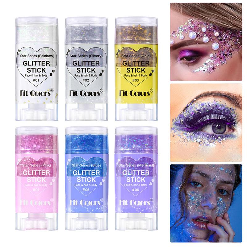 Fit Colors 6 Waterproof Body Paint Sequin Stick Face Lip Star Glitter Eyeshadow Holiday Stage Makeup