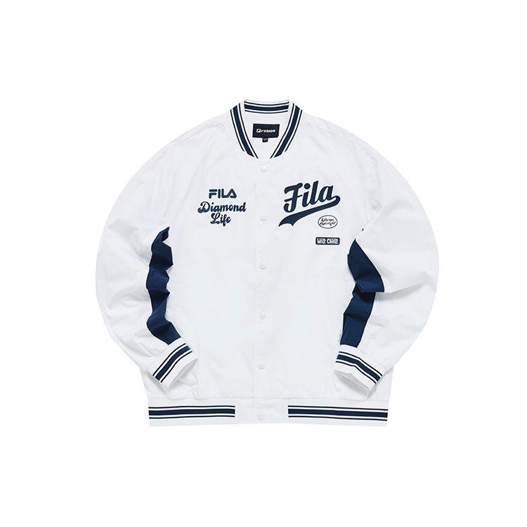 Fila Fusion Veste de Baseball Tissée à Rayures avec Logo Imprimé Coupe Ample Hommes vestes Standard-Blanc T11M232706F-WT