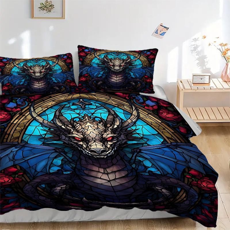 

3pcs Dragon Stained Glass Duvet Cover Set - Includes 1 Duvet Cover and 2 Pillowcases, No Quilt Core, All-Season Home Decor yy251111011 135x200cm
