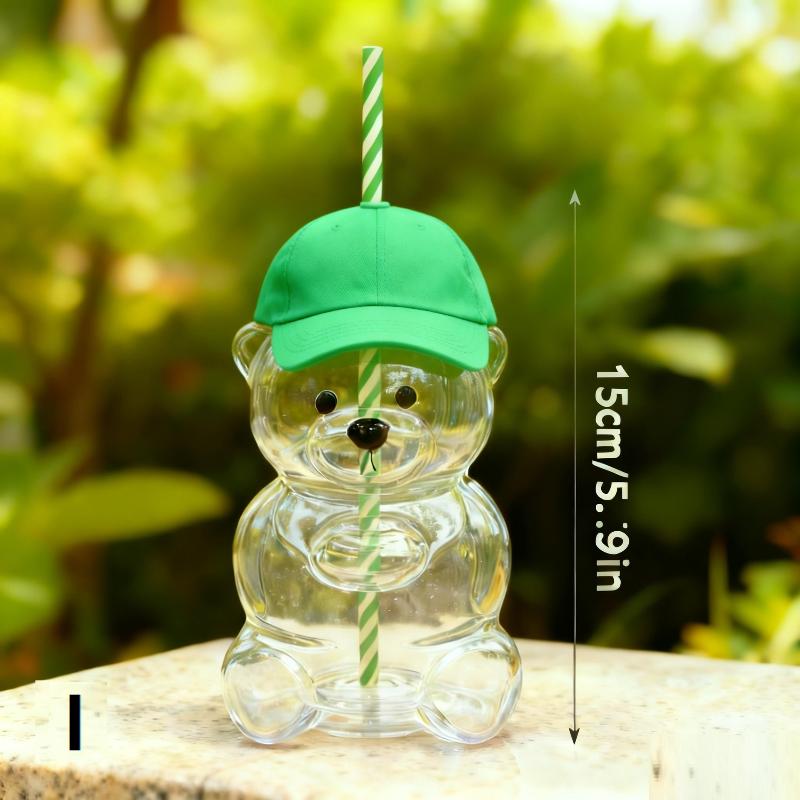 1Pcs Cartoon Bear Shaped Coffee Mug Cute Bear Mug Plastic Cup With Straw Transparent Creative Milk Coffee Water Cups