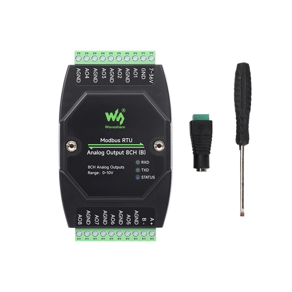 Industrial 8-Channel Analog Output Module 12-bit DA Converter DC 7-36V Wide Voltage Isolation Modbus RTU Current/Voltage