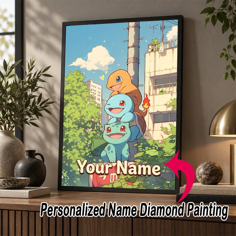 Personalized Bulbasaur Charmander Squirtle Diamond Art Custom Name 5D Diamond Painting Full Drill DIY Craft