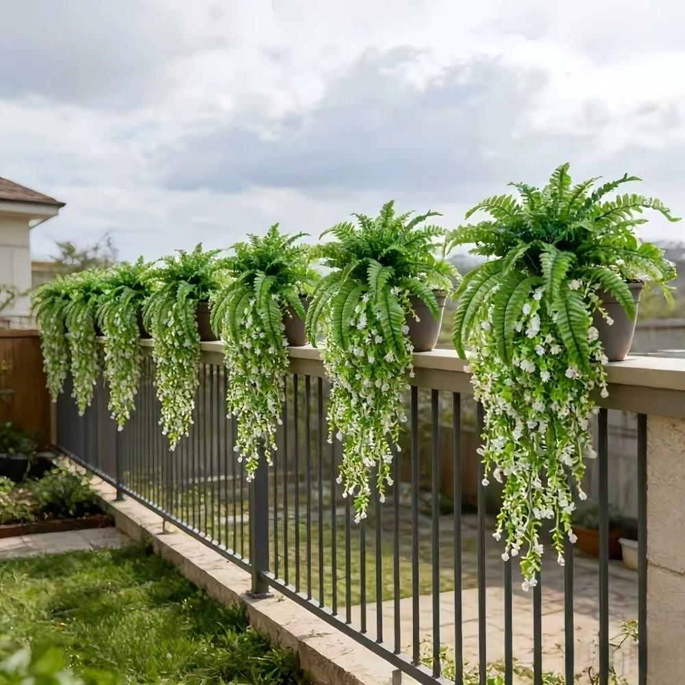 UV Resistant Fake Fern Hanging Plants Plastic Persian Leafs Flower Set Spring Holiday