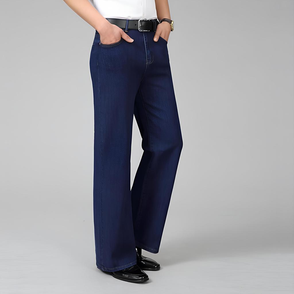 Jeans Herren, Herrenhose mit hoher Taille, elastisch, locker, weites Bein, große Beine, Denim-Hose, mittlere Taille, große gerade Hose