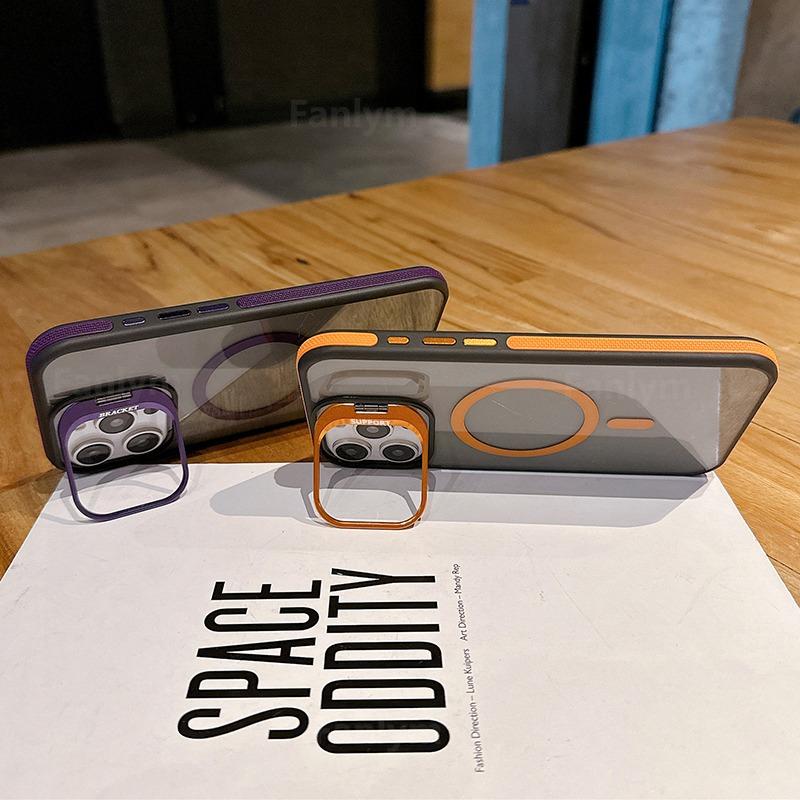 Black Transparent For Magsafe Bicolor Magnetic Case For iPhone 16 15 14 13 12 11 Pro Max Plus Stand Translucency Cover