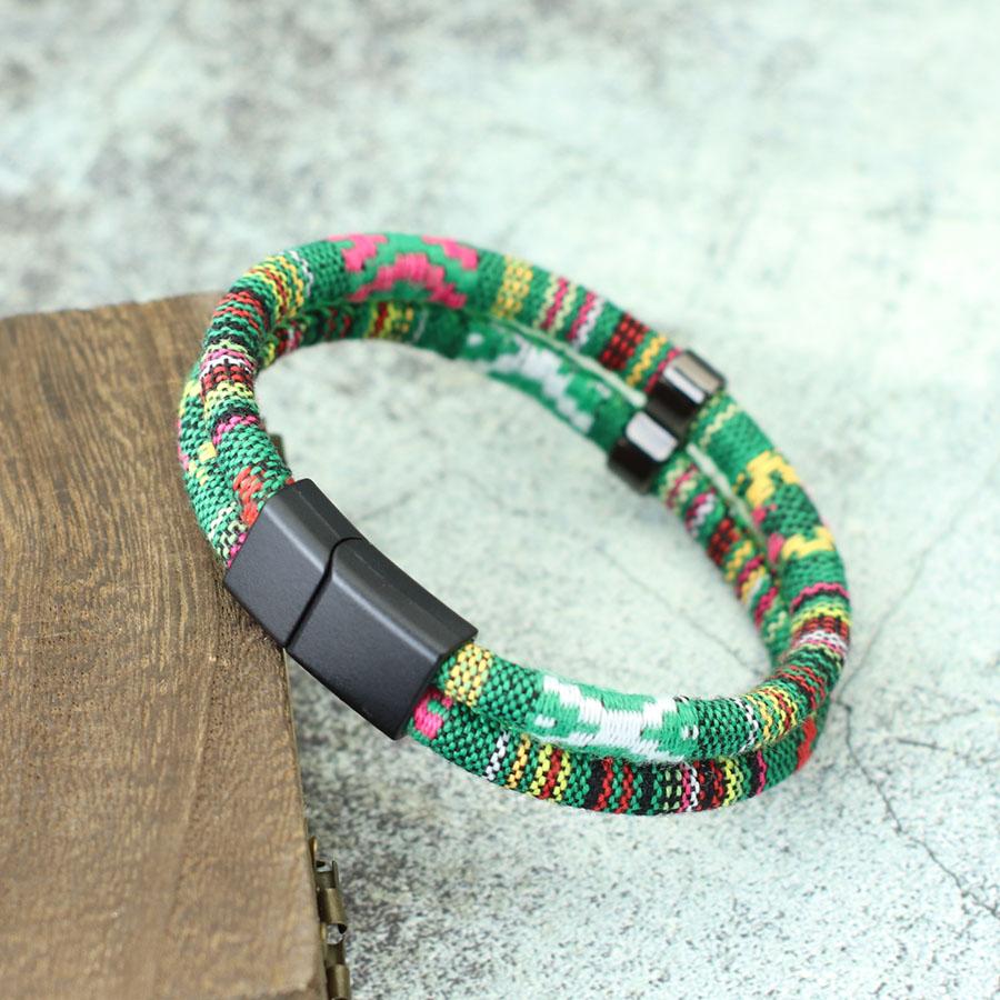 Noter New Mens Bracelet With Rope Detachable Magnet Buckle Wrap Braslet Double Layer Bohemian Fabric Braclet Leisure Pulseira