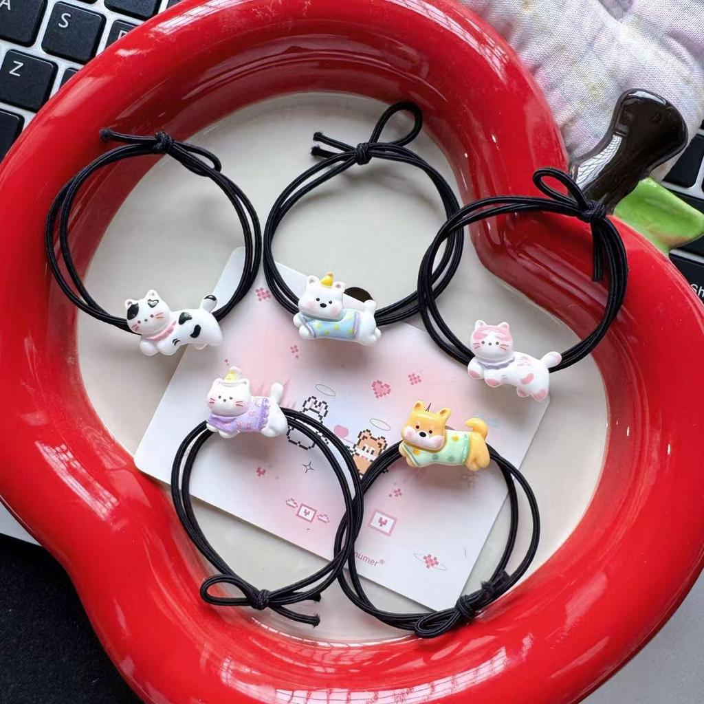 Cartoon Kitten Hair Tie: Cute Girly Rubber Band & Bracelet Mori Style