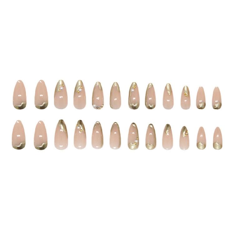 24Pcs Press On Nail Almond Glues On Nail French Fake Nail Designs False Nail Artificial Nail Gifts for Women Girls