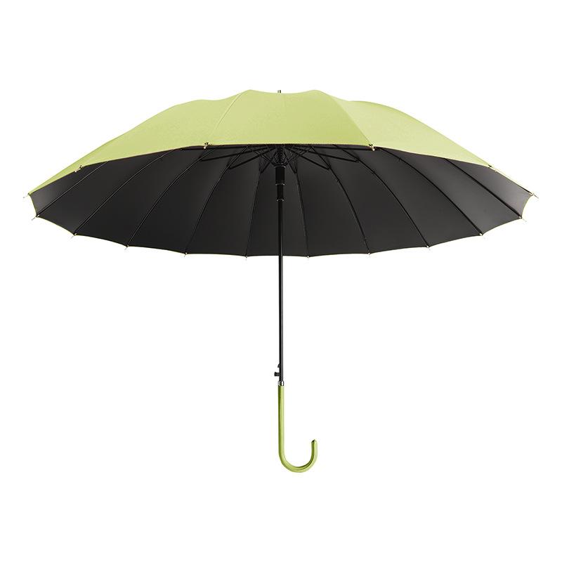 New small and fresh 16K straight pole umbrella long handle umbrella simple and fashionable solid color leather handle umbrella