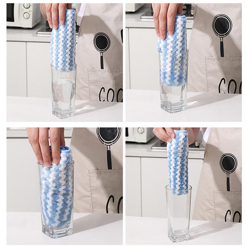 10Pcs Kitchen Cleaning Rag Coral Fleece Dish Washing Cloth Super Absorbent Scouring Pad Dry And Wet Kitchen Cleaning Towels