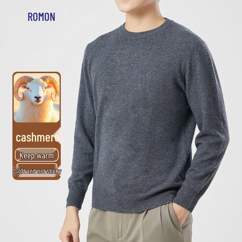 ROMON Men's Cashmere Blend Round Neck Pullover Sweater