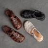 Johnature Genuine Leather Low Heel Breathable Sandals Retro Versatile Solid Color Women's Shoes