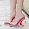 Liyke New Design Gem Pendant Strange Clear Heels Platform Wedge Slippers PVC Transparent Sandals Women Summer Party Prom Shoes