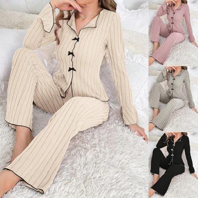 Women's Long-sleeved Trouser Suit Lapel Home Wear Two-piece Suit
