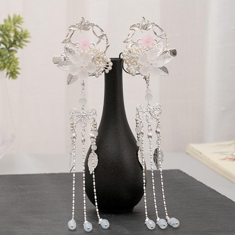 1 Paire Fleur Feuille Perles Long Pendentif à Gland Épingles à Cheveux Chinoises Pinces pour Femmes Filles Ornements de Cheveux de Mariage