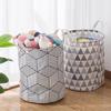Round Folding Grid Stripe Laundry Storage Basket Clothes Holder Bucket Organizer