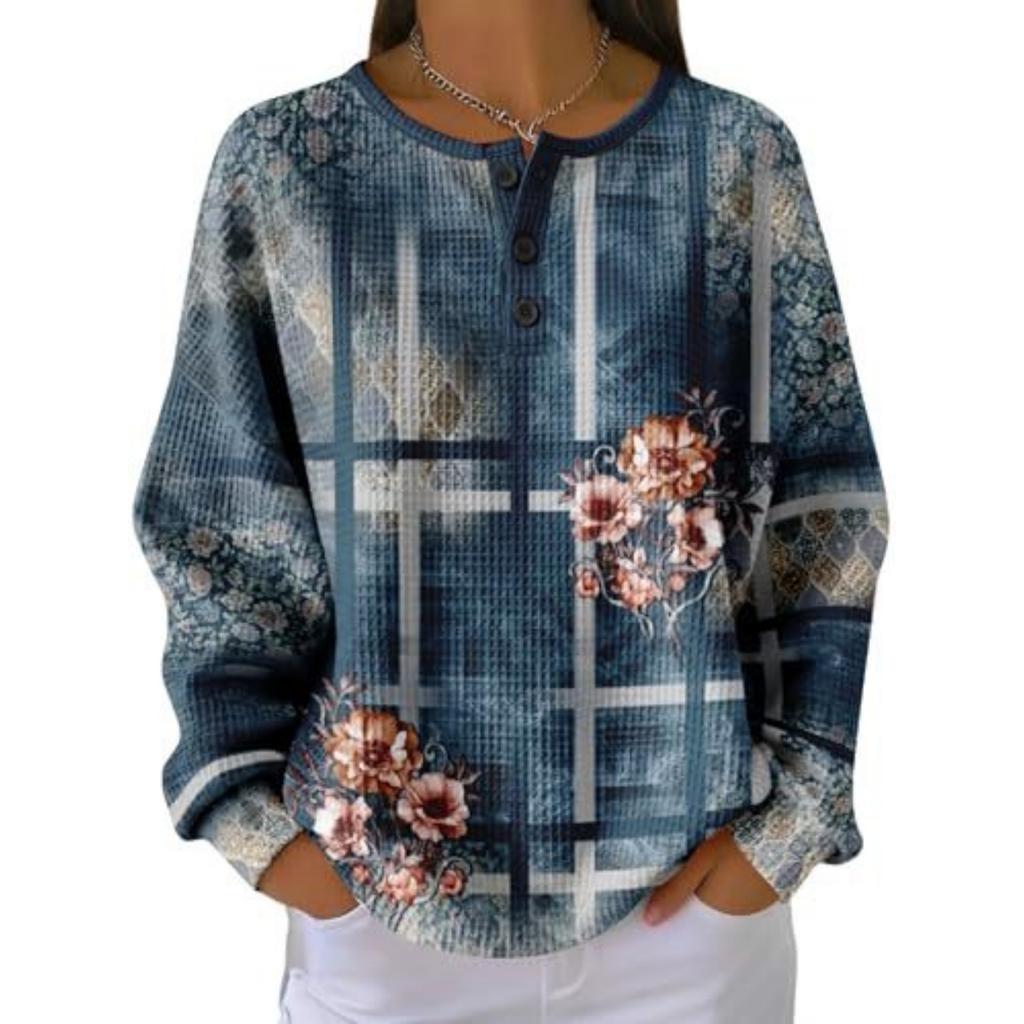 Women's Casual Printed Button Long Sleeve Sweatshirt