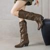 Fashion IPPEUM Cowboy Boots Knee High For Women Block Heel Plus Size 34-46 PU Leather Western Cowgirl Shoes