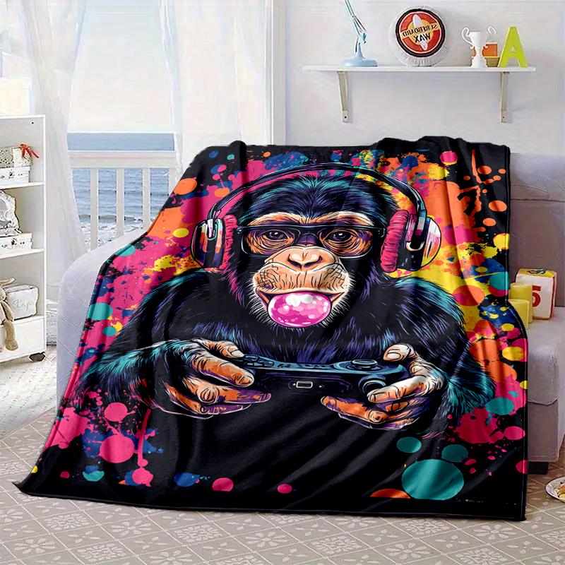 Monkey Gamer Adventure Blanket Flannel Blanket for bed, sofa, Camping, Hiking, Picnic Essentials, gift for family Fan gifts