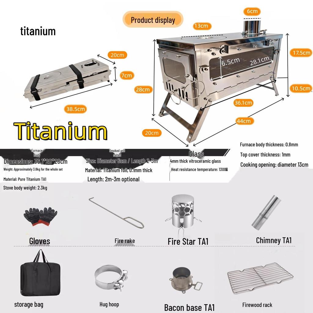 Star-Ultra-Ti Pure Titanium Multifunctional Folding Wood Stove for Portable Outdoor Camping and Tent Heating