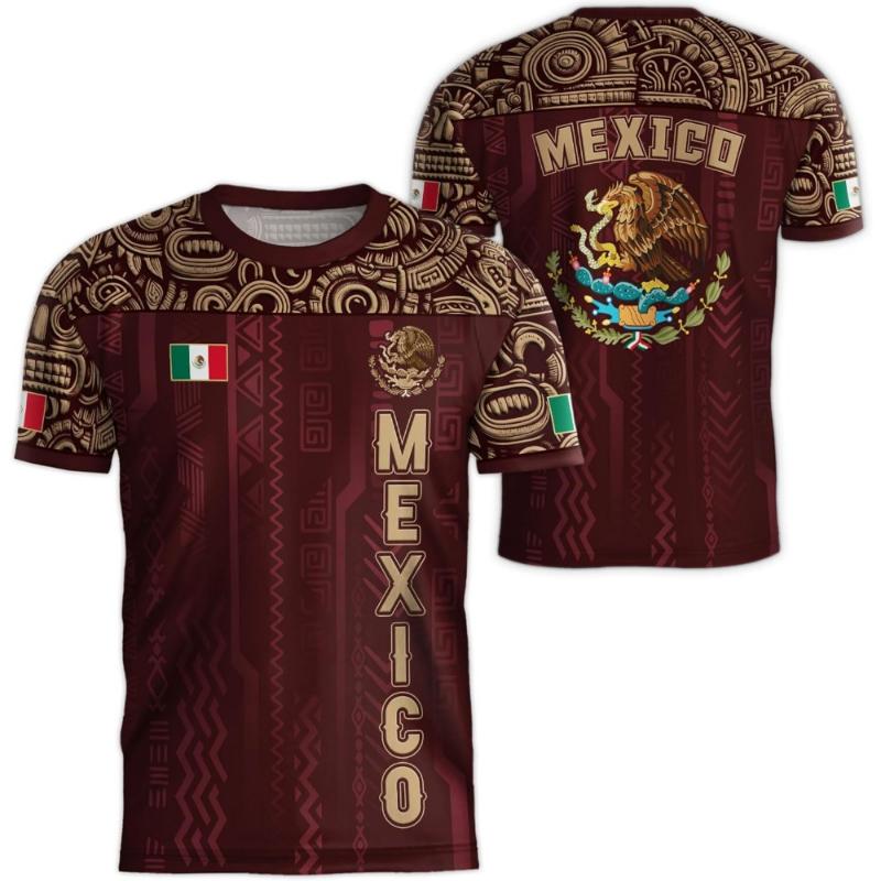 Maglietta da uomo con stampa bandiera nazionale del Messico, divertente pattern 3D di aquila, manica corta, abbigliamento sportivo da esterno per calcio, top casual