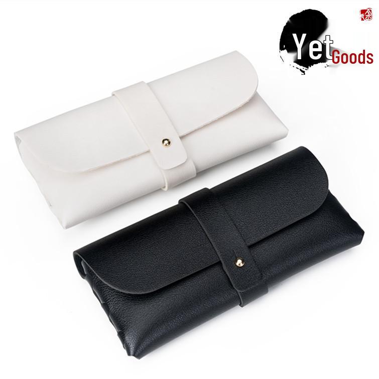 Black Leather Eyeglass Case, PVC Snap Button Soft Case with Logo Printing Option for Sunglasses.