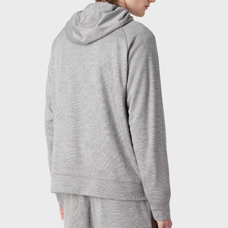 Emporio Armani Ss23 Checkered Drawstring Hooded Pullover Knit Sweater Men Sweater Gray 3R1B6P-1J28Z-0616