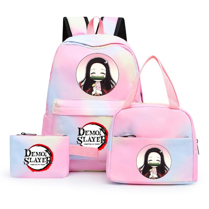 3ks/set Anime Demon Slayer Batoh pro dívky Chlapci Back To School Bag with Lunch Bag Student Bookbag Muži Ženy Cestovní taška Mochil
