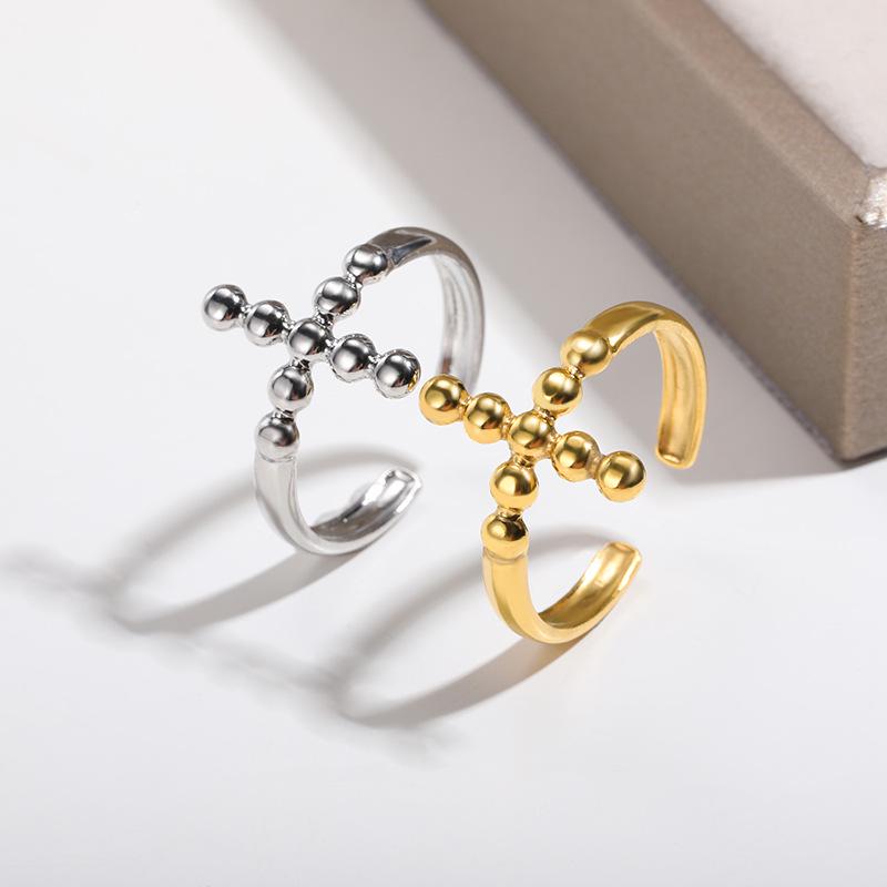 Unisex Retro 18k Gold Stainless Steel Open Cross Ring